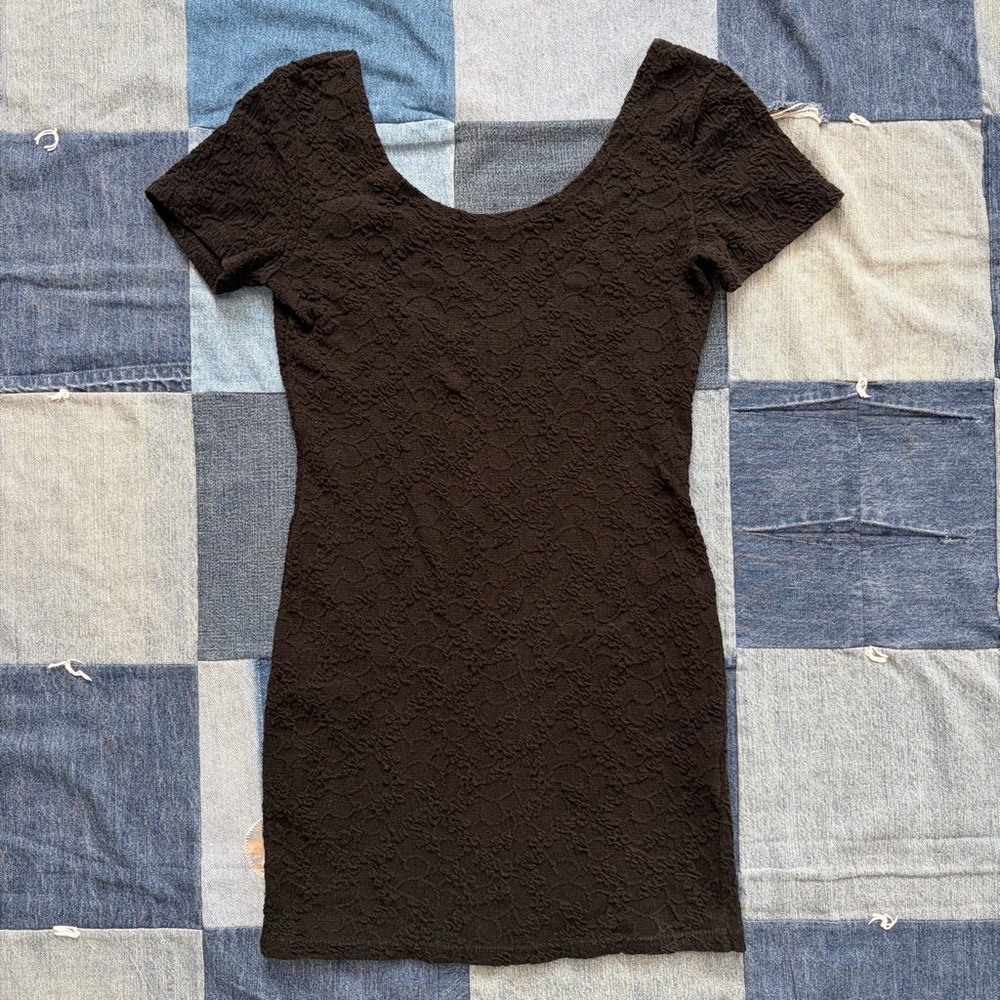 c & a vintage textured black mini dress backless size S 90s cocktail going out